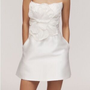 Watters Brie Strapless Embellished Pearl Floral A-line Mini Dress
